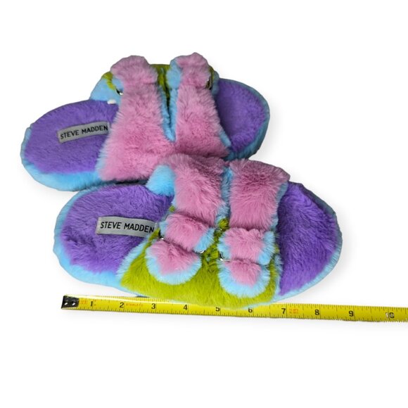 Steve Madden Kids Jaround Multi Colored Double Buckle Plush Slipper Size Small - Picture 7 of 9